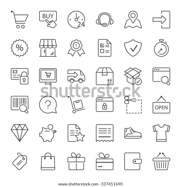 shopping icons set,
thin line, black
color