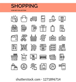 Shopping Icons Set. UI Pixel Perfect Well-crafted Vector Thin Line Icons. The illustrations are a vector.