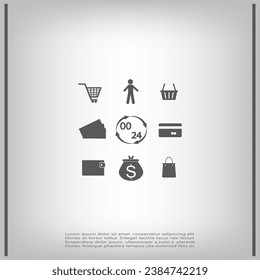 Juego de iconos de compras. Ilustración vectorial.