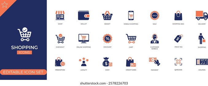 Shopping Icons Set - Vector illustrations that can easily be adjusted to any color.