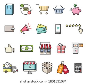 Shopping icons set. Vector isolated colorful flat style illustrations