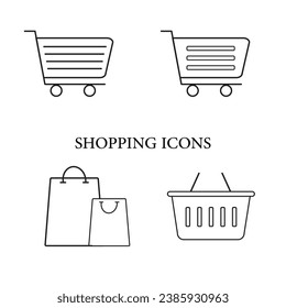 Shopping icons set, vector icons of shopping, shop cart icon, online shop bags icon, basket icon