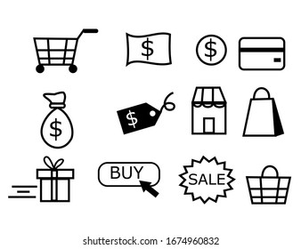 Shopping icons set.Symbols for business, trade and online shopping.