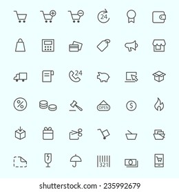 Shopping icons, simple and thin line design