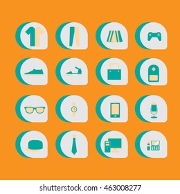 Shopping icons: store vector set. Vector illustration isolated on a orange background.