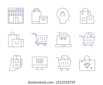 Shopping icons. Thin Line style, editable stroke. jewelry, marketplace, bag, online order, online, cart.