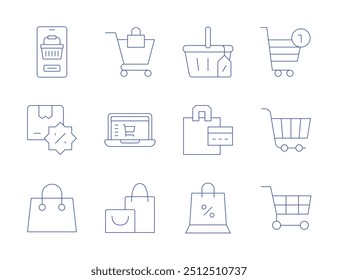 Shopping icons. Thin Line style, editable stroke. ecommerce, cart, online shop, bag, basket, mobile, box.