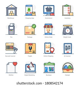 Shopping Icons in Trendy Flat Style Pack 