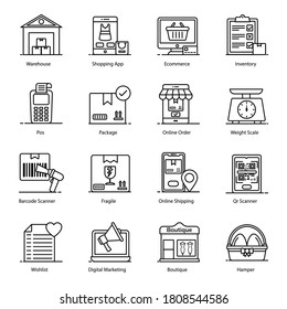 Shopping Icons in Trendy Line Style Pack 