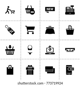 Shopping icons. vector collection filled shopping icons. includes symbols such as atm, present, credit card, sale message on phone. use for web, mobile and ui design.