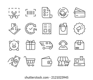 Shopping Icons - Vector Line Icons. Editable Stroke. Vector Graphic