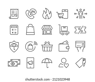 Shopping Icons - Vector Line Icons. Editable Stroke. Vector Graphic