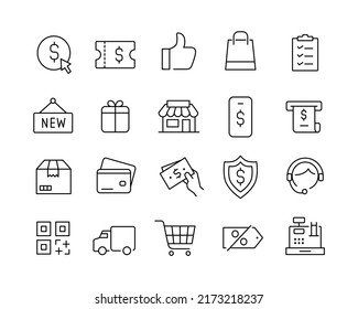 Shopping Icons - Vector Line. Editable Stroke. 