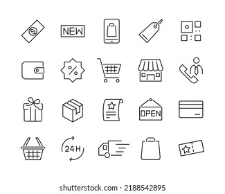 Shopping Icons - Vector Line. Editable Stroke. 