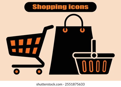 Conjunto de Vectores de iconos de compras, diseño de Vector de ilustración de estilo de contorno de Carrito de compras de la carretilla. Ilustración vectorial de la silueta de iconos esenciales
