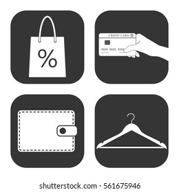 Shopping icons vector set on gray  buttons