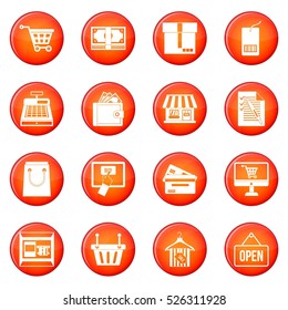 Shopping icons vector set of red circles isolated on white background