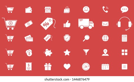 Shopping icons - Vector set solid silhouettes of online store and e-commerce for the site or interface