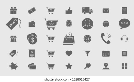 Shopping icons - Vector set solid silhouettes of online store and e-commerce for the site or interface