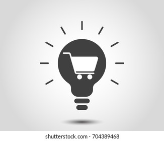 Shopping idea icon. Commerce icon. Light bulb icon. Lamp illustration. Shopping cart icon