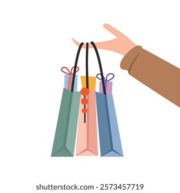 Shopping illustration. Girl shopping. Shopping bag. Lifestyle. Discount. Fashionable.