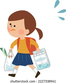 Material de ilustración de un niño con una bolsa de compra