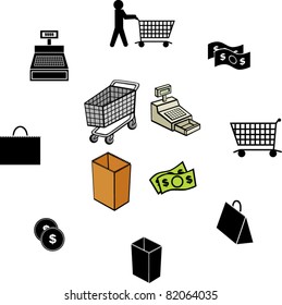 shopping illustrations and symbols set