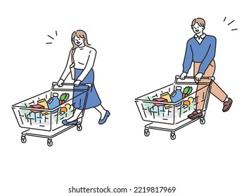 Shopping illustrations.Sale, Bulk Buying, Daily Goods, Supermarket, Cart.	
