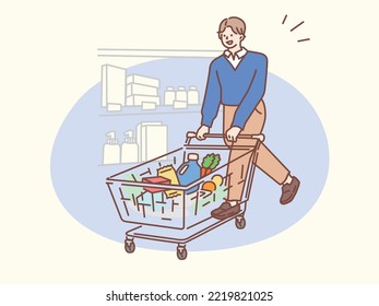 Shopping illustrations.Sale, Bulk Buying, Daily Goods, Supermarket, Cart.