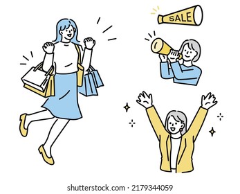 Shopping illustrations.Sale, buying and wasting.