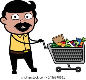 Shopping - Indian Cartoon Man Father Vector Illustration