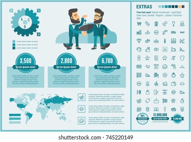 Shopping infographic template and elements. The template includes illustrations of hipster men and huge awesome set of thin line icons. Modern minimalistic flat vector design.