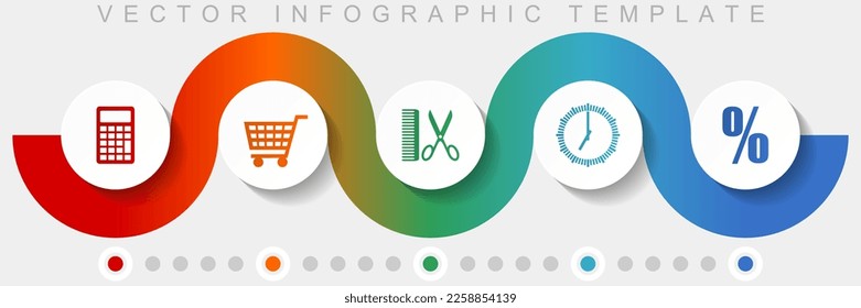 Shopping infographic vector template with icon set, miscellaneous icons such as calculator, cart, barber, clock and percent for webdesign and mobile applications