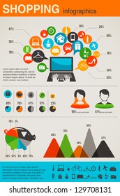 Shopping infographics set, retro style design