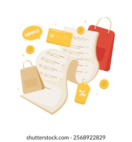Shopping invoice flat design, Bill payment transaction vector illustration
