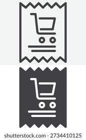 Das Symbol für die Einkaufsrechnung wurde mit dem Beleg in einem anderen Stil festgelegt. Linienkontur und durchgehendes Symbol, Vektorzeichen und Symbol, editierbarer Strich. Rechnungssymbol für die Online-Einkaufsfakturierung.