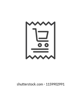 Shopping Invoice outline icon. linear style sign for mobile concept and web design. Paper receipt with shopping cart simple line vector icon. Symbol, logo illustration. Pixel perfect vector graphics