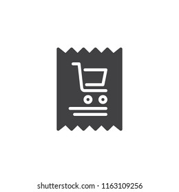 Shopping Invoice vector icon. filled flat sign for mobile concept and web design. Paper receipt with shopping cart simple solid icon. Symbol, logo illustration. Pixel perfect vector graphics