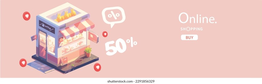 shopping isometric design multi-dimensional perspectives, organic and geometric shapes, hyper-realistic minimal business vector application business icon phone app banner advertising card 