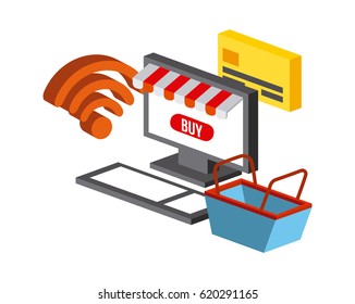 shopping isometric icons design