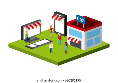 shopping isometric icons design