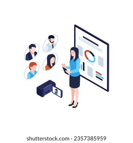 Shopping isometric set of adult and children characters coming to store for sale isolated vector illustration