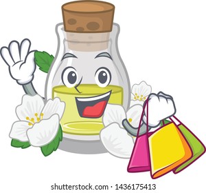 Shopping jasmine oil bottle above mascot table
