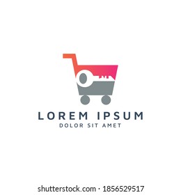 shopping and key negative space logo design
