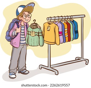 shopping kids cartoon vector illustration