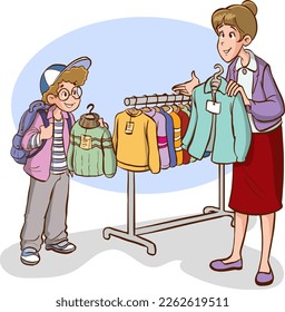 shopping kids and family cartoon vector illustration