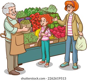shopping kids and family cartoon vector illustration