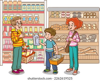 shopping kids and family cartoon vector illustration