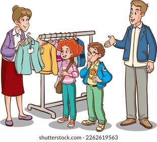 shopping kids and family cartoon vector illustration