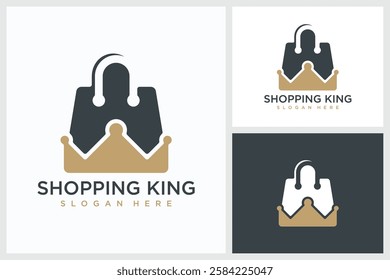 Shopping King Design Inspiration. Shopping King Symbol Logo Vector Template Design, Shopping King Logo Design Vector Illustration